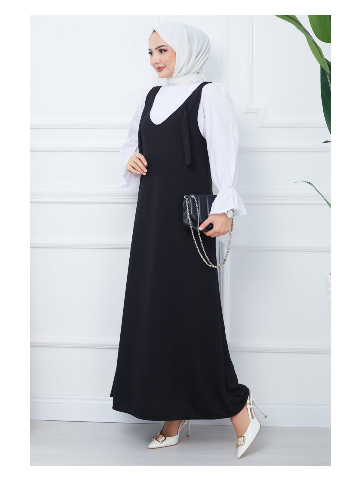 Hafsa Mina Nehir Örme Jile Elbise Siyah HM2389