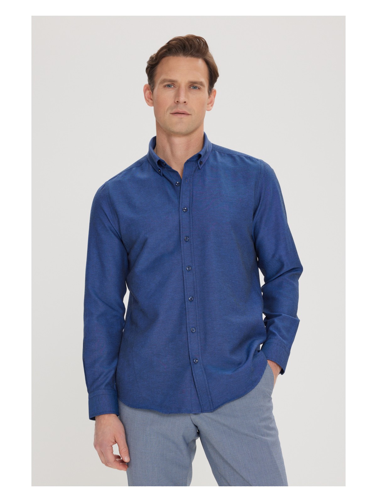 Altınyıldız Classics Erkek Haki Düğmeli Yaka Kolay Ütülenebilir Pamuklu Slim Fit Dar Kesim Oxford Gömlek - Görsel 6