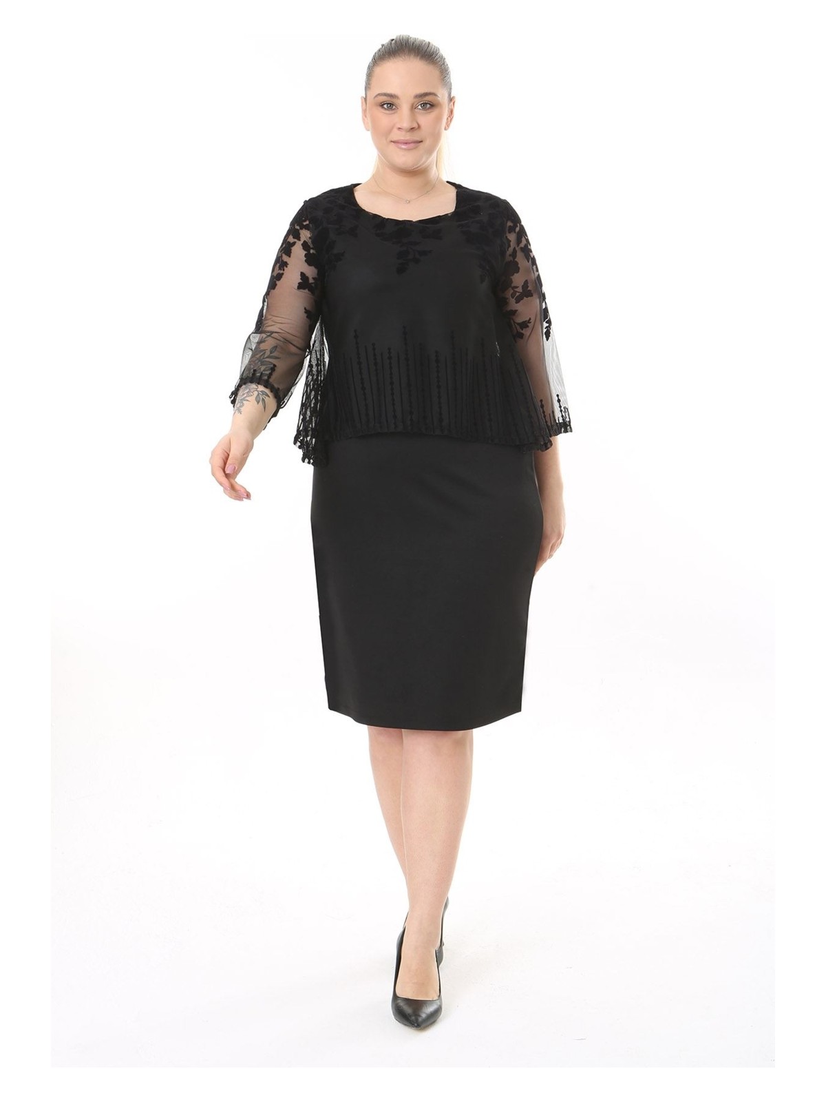 Modayız Büyük Beden Pelerinli Siyah Abiye Elbise 30A-2515