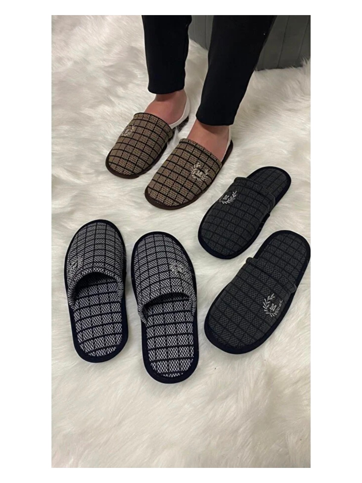 Ulusen 3'lü Erkek Ev Terliği-Misafir Terliği-Çeyiz Bohça Terliği-Damat Terliği-Balkon Terliği