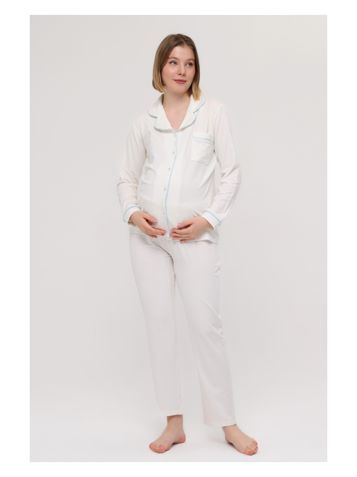 Likapa Önden Düğmeli Hamile Lohusa Uzun Kol Pijama Takımı - Görsel 4