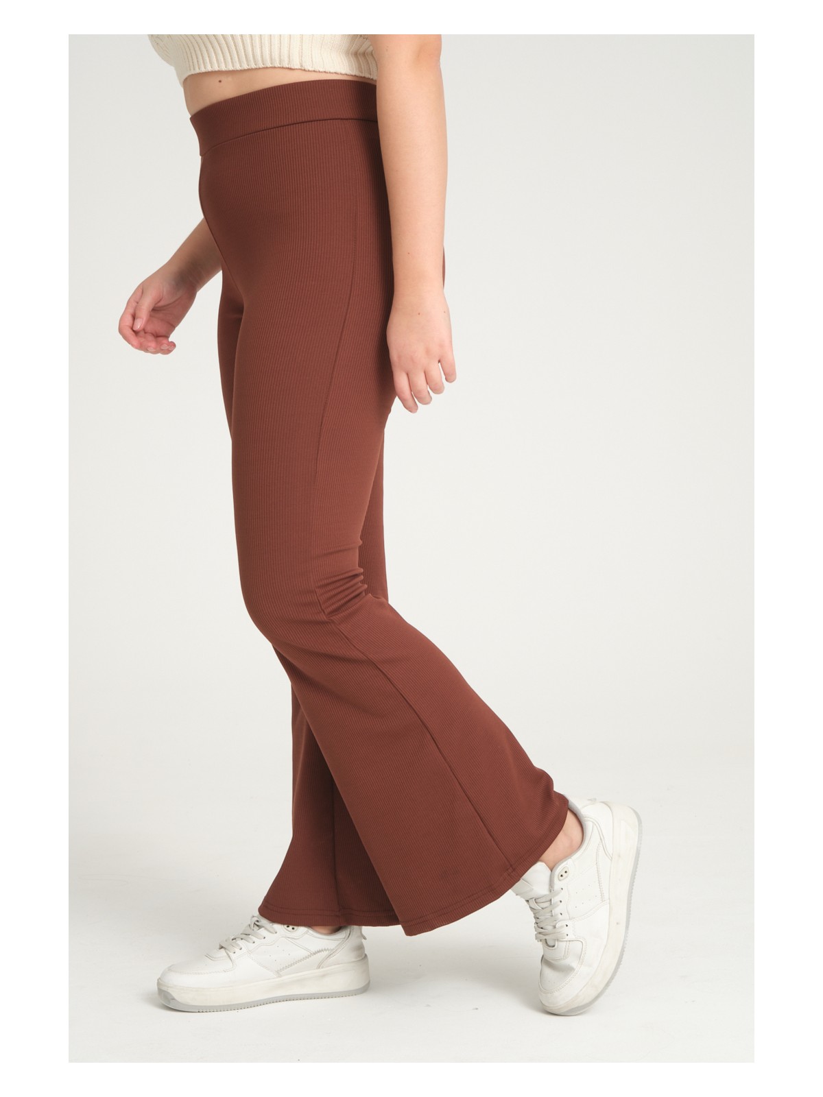 Banega Curve Büyük Beden Fitilli Ispanyol Paça Yüksek Bel Toparlayıcı Krem Tayt - Görsel 4