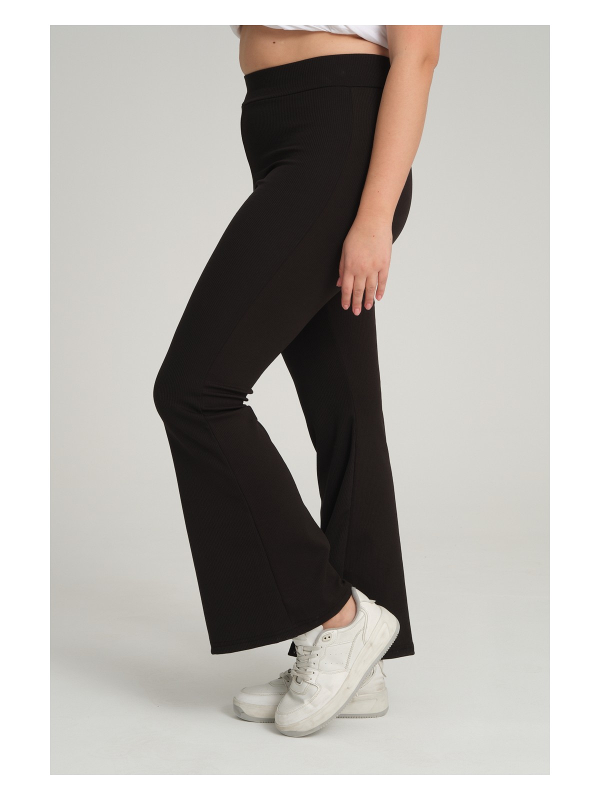 Banega Curve Büyük Beden Fitilli Ispanyol Paça Yüksek Bel Toparlayıcı Krem Tayt - Görsel 6