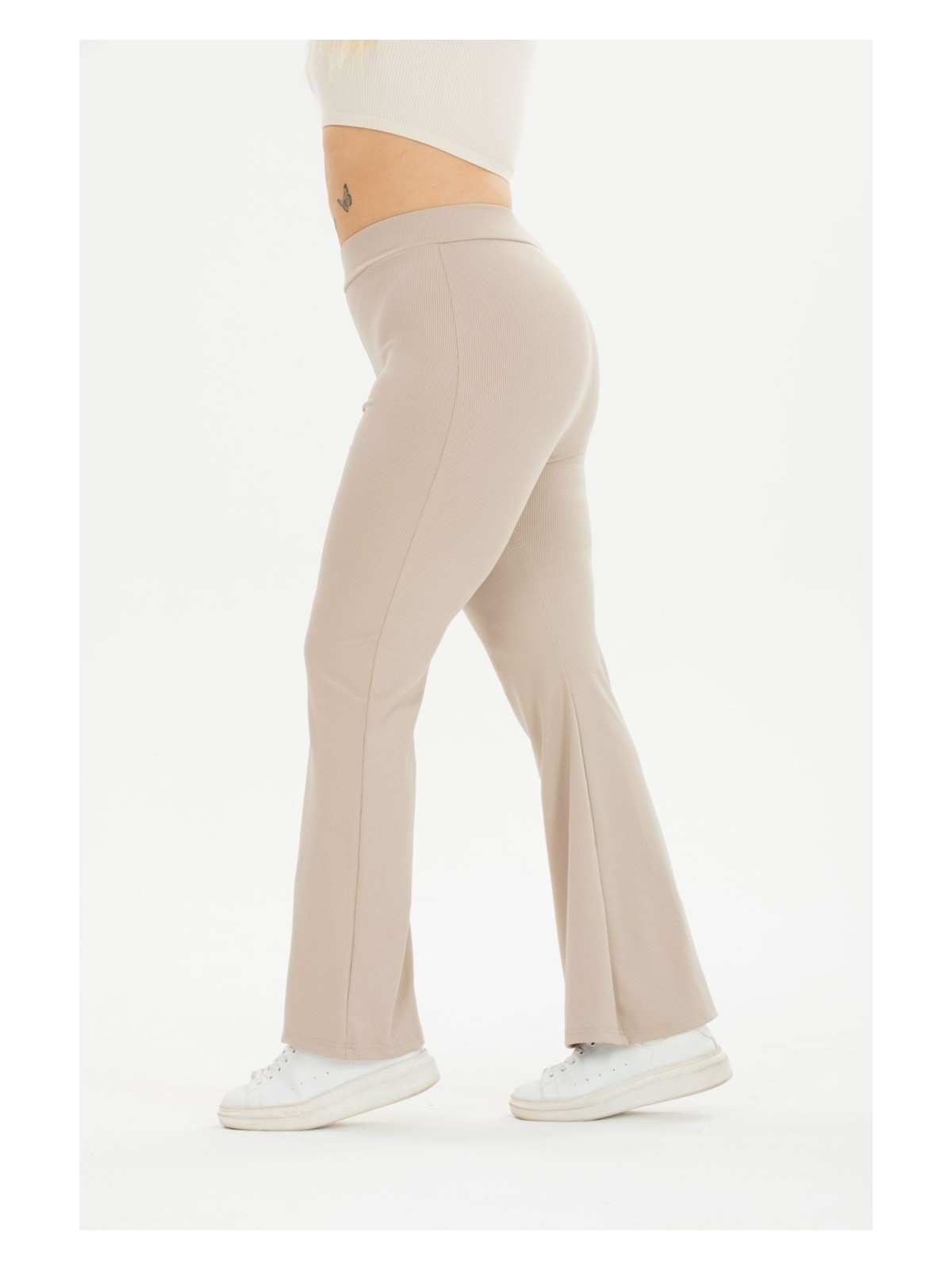 Banega Curve Büyük Beden Fitilli Ispanyol Paça Yüksek Bel Toparlayıcı Haki Tayt - Görsel 7