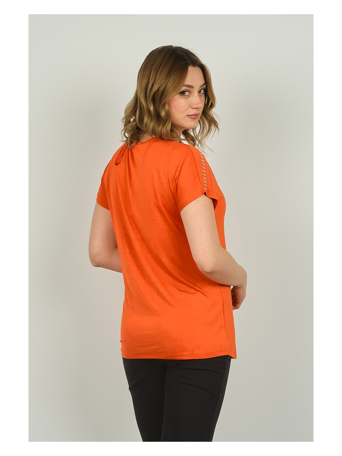 Ella Camelia Kadın Fermuarlı Kısa Kol Bluz 20E038 Oranj - Görsel 3