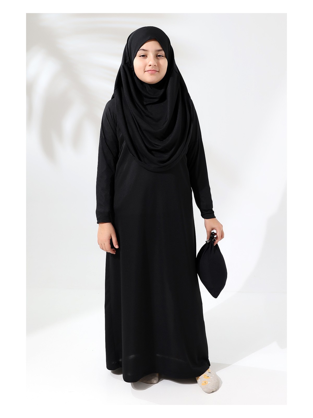 İhvan Online Tek Parça Pratik Başörtülü Çocuk Namaz Elbisesi Siyah