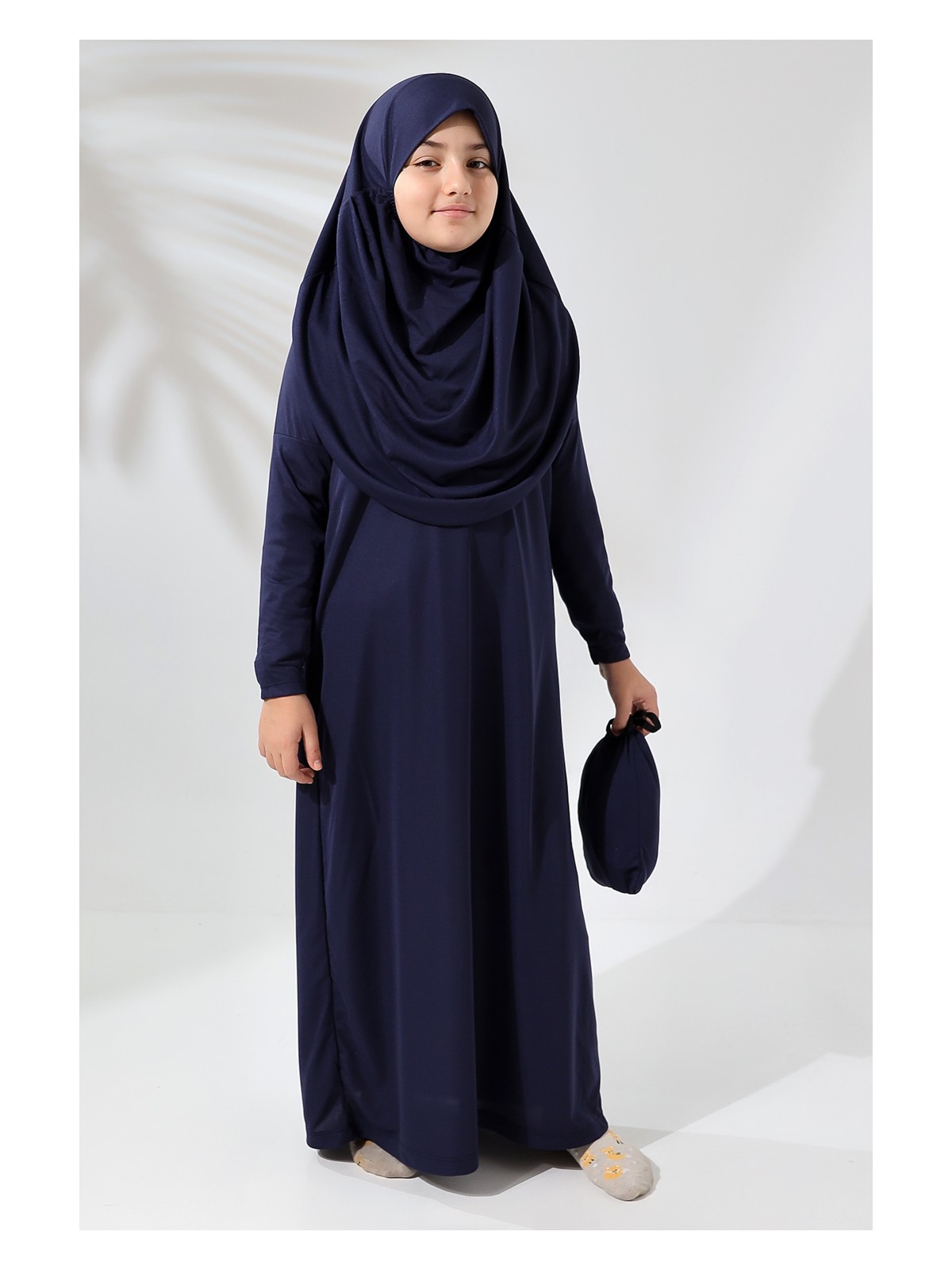 İhvan Online Tek Parça Pratik Başörtülü Çocuk Namaz Elbisesi Siyah - Görsel 7