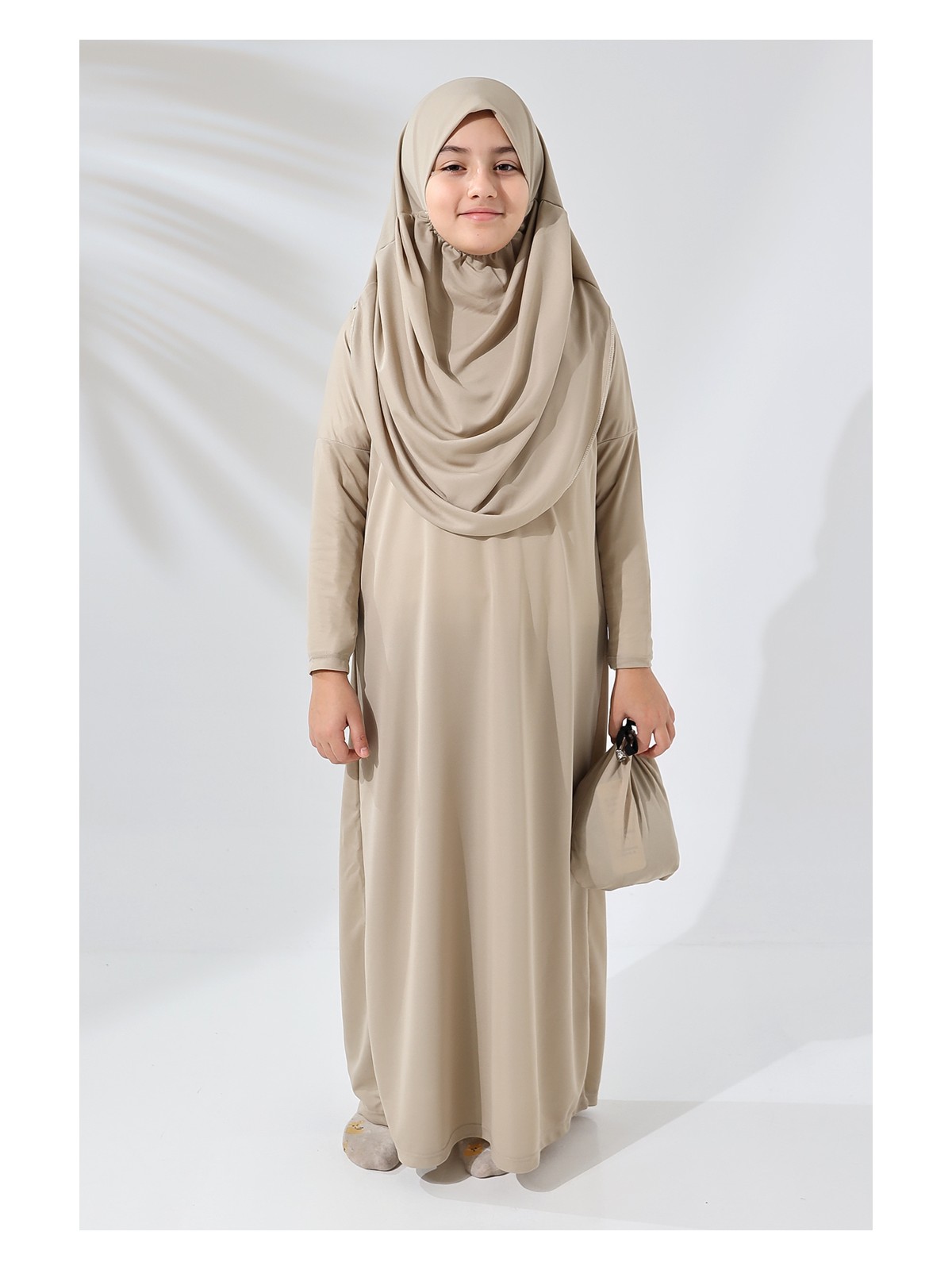 İhvan Online Tek Parça Pratik Başörtülü Çocuk Namaz Elbisesi Siyah - Görsel 5