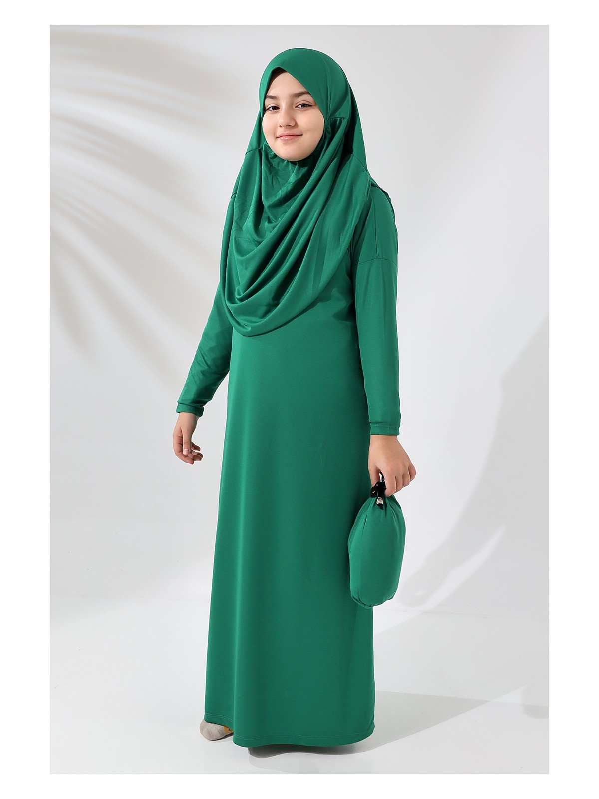 İhvan Online Tek Parça Pratik Başörtülü Çocuk Namaz Elbisesi Siyah - Görsel 3