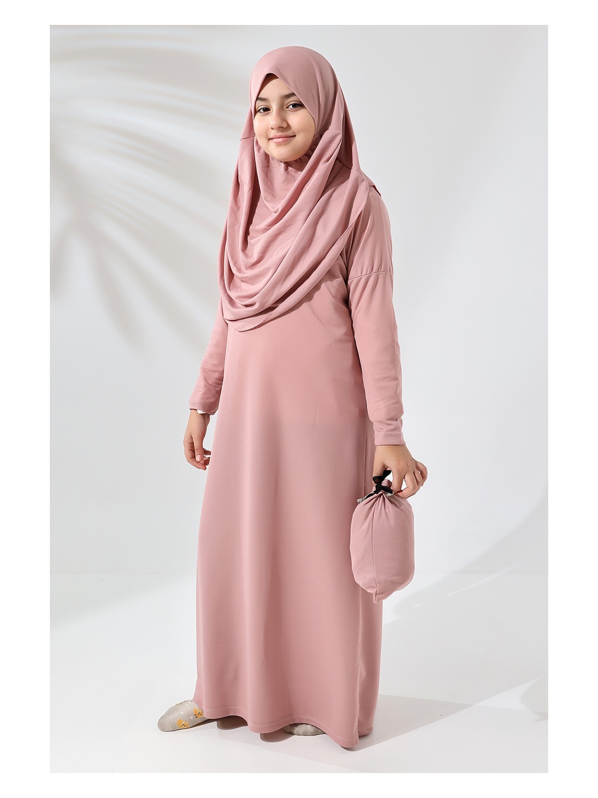 İhvan Online Tek Parça Pratik Başörtülü Çocuk Namaz Elbisesi Siyah - Görsel 9