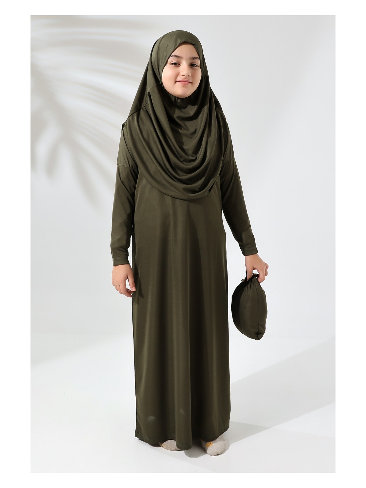 İhvan Online Tek Parça Pratik Başörtülü Çocuk Namaz Elbisesi Siyah - Görsel 6