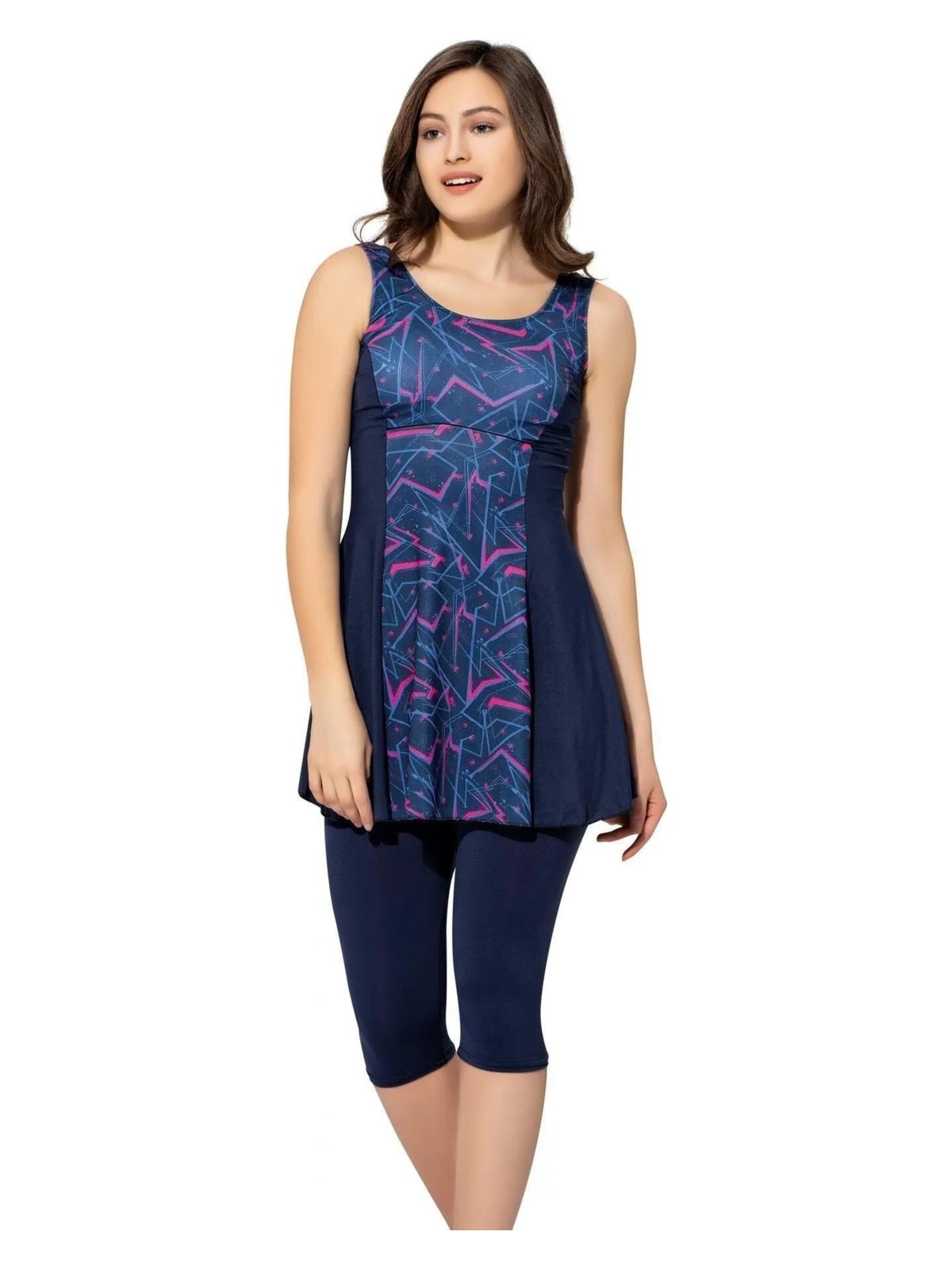 Argisa Kadın Taytlı Elbise Mayo 6515 Desenli Büyük Beden Lacivert Renkli Model