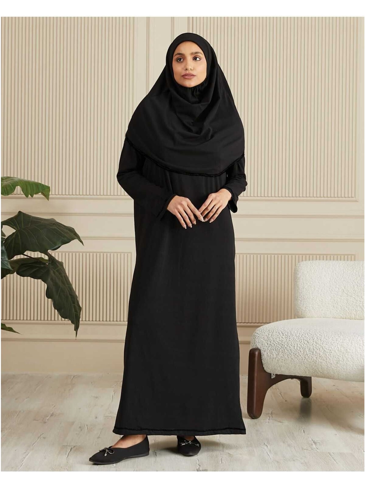 Seva %100 Pamuk Penye Kendinden Başörtülü Namaz Elbisesi