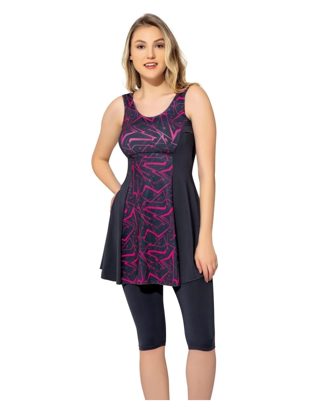 Argisa Siyah Büyük Beden Desenli Parçalı Taytlı Elbise Mayo 6515 - Görsel 7