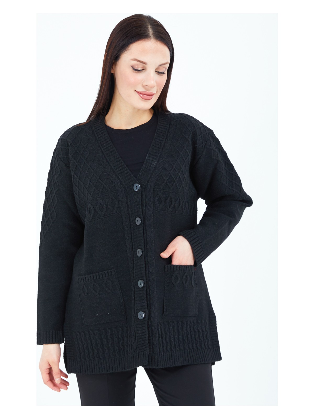 Stilmony Kadın Vizon Düğmeli Yün Anne Triko Kısa Hırka - Görsel 6