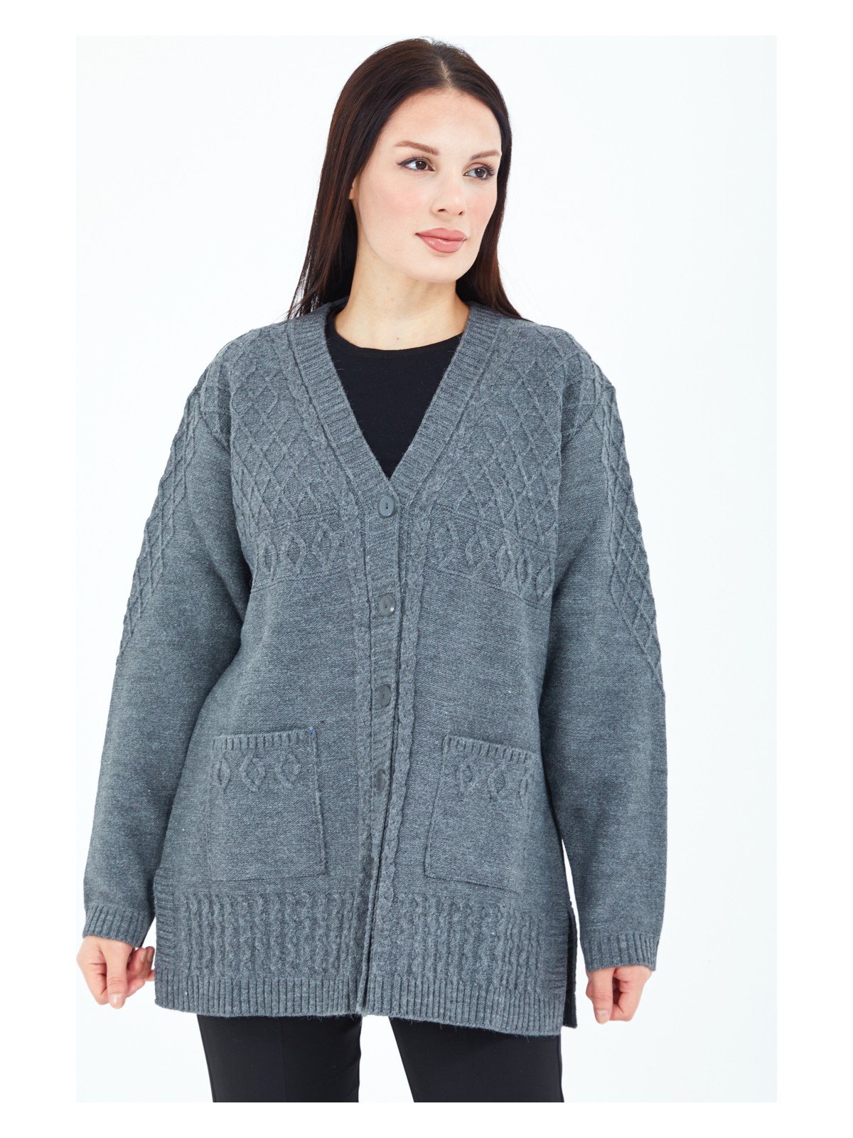 Stilmony Kadın Vizon Düğmeli Yün Anne Triko Kısa Hırka - Görsel 8