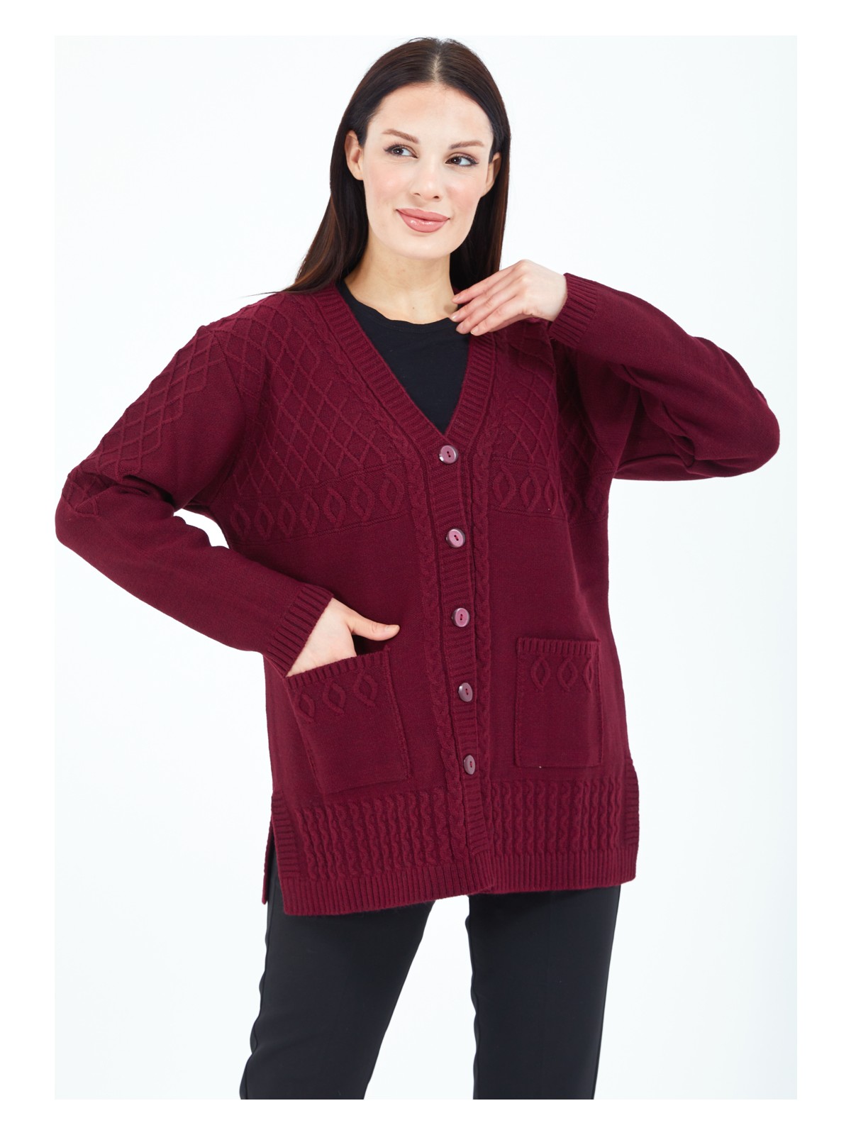 Stilmony Kadın Gri Düğmeli Yün Anne Triko Kısa Hırka - Görsel 7