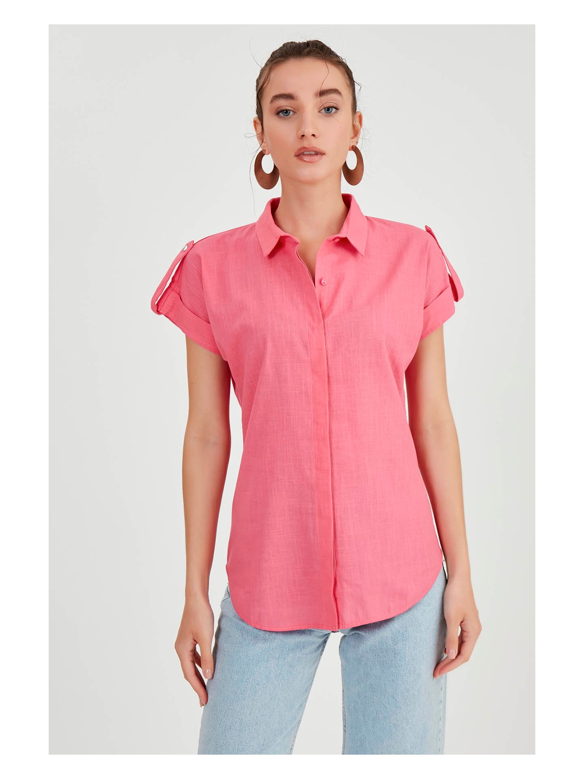 Vitrin Kol Detaylı Kısa Kol Gömlek - Görsel 9