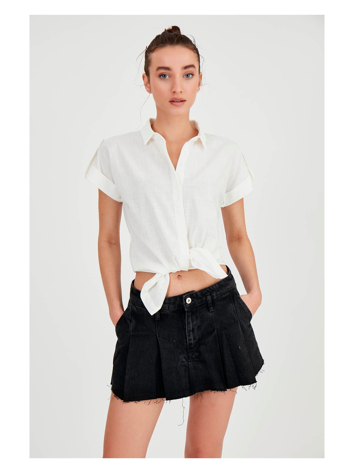 Vitrin Kol Detaylı Kısa Kol Gömlek - Görsel 5