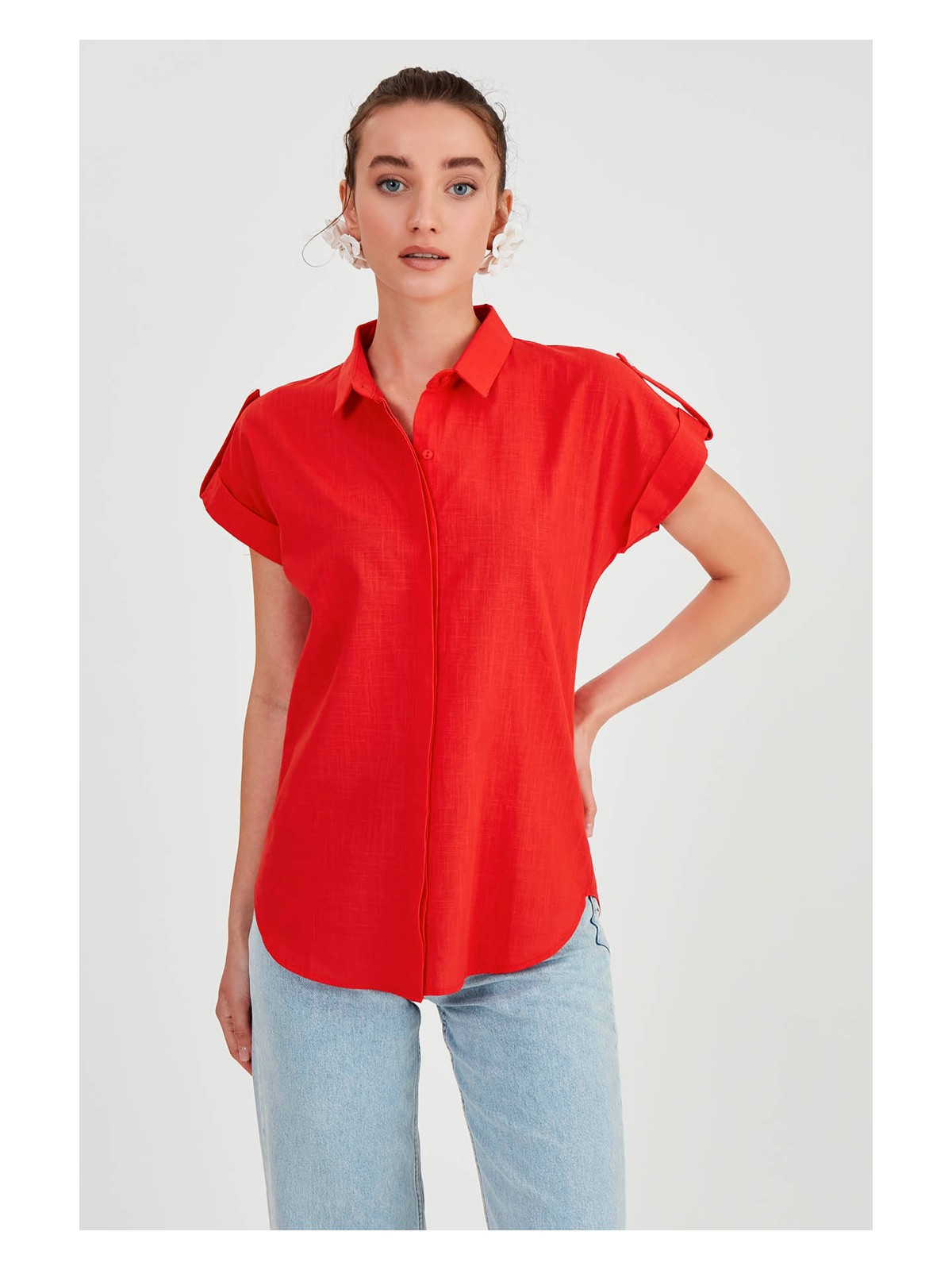 Vitrin Kol Detaylı Kısa Kol Gömlek - Görsel 8