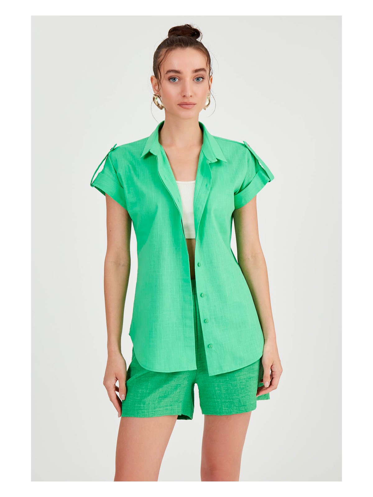 Vitrin Kol Detaylı Kısa Kol Gömlek - Görsel 6