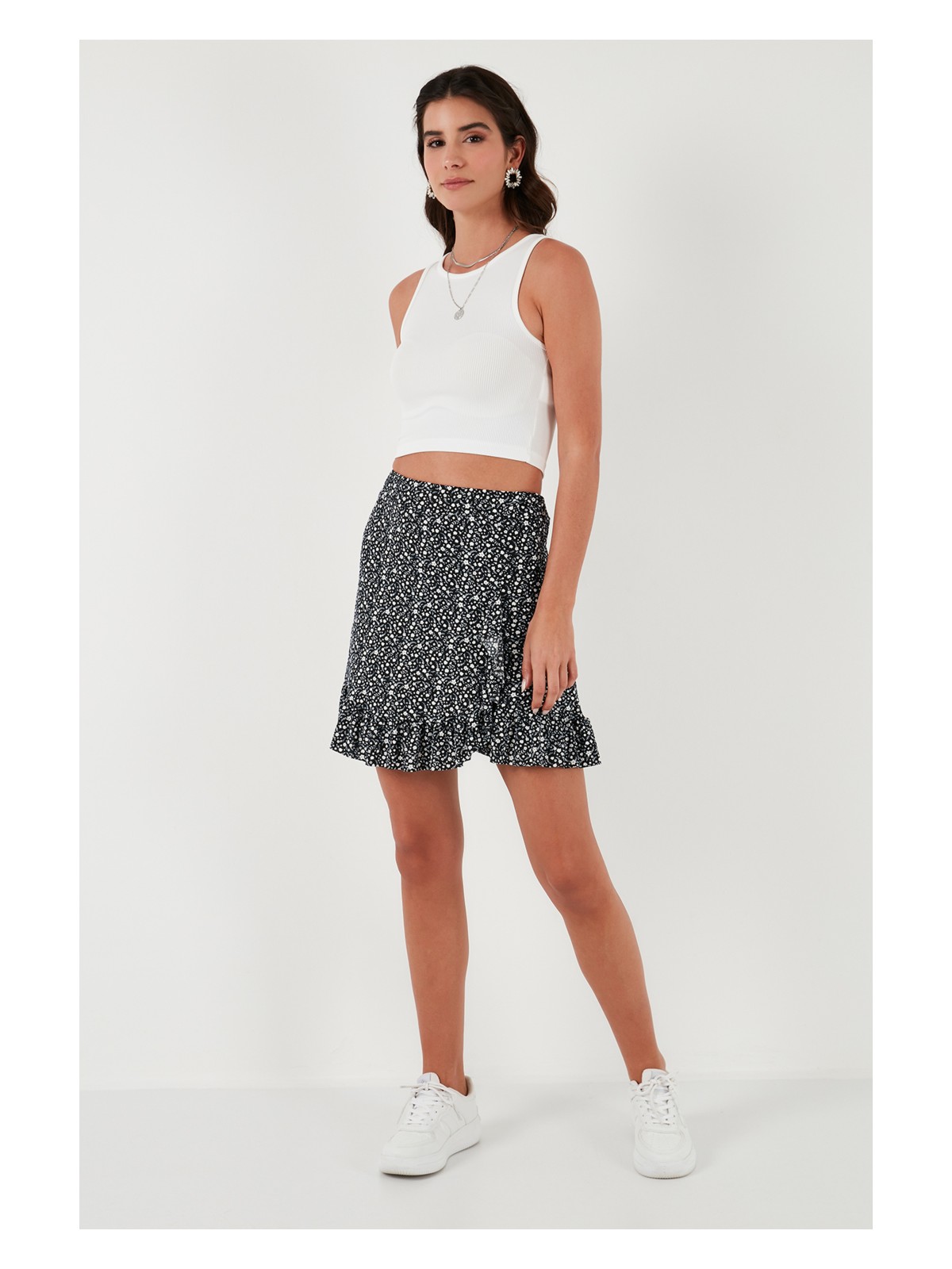 Lela Desenli Volanlı Yüksek Bel Dar Kesim Etek Bayan ETEK 5864152 - Görsel 3