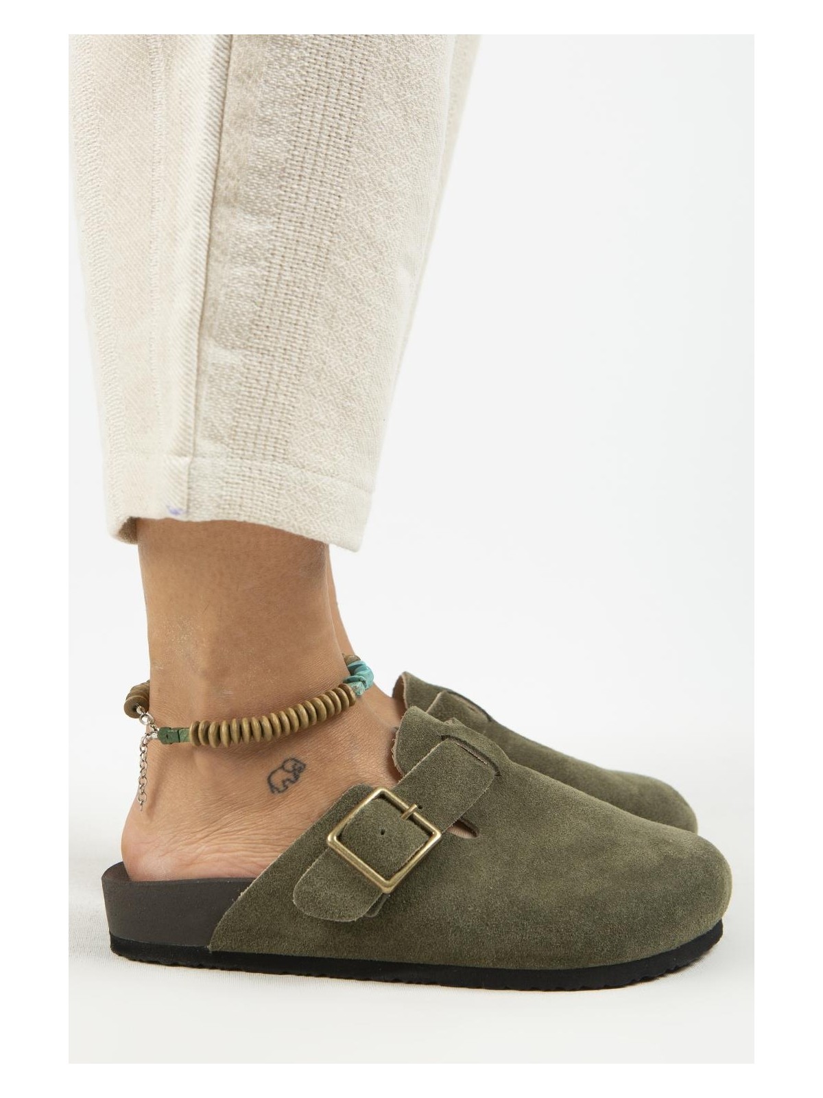 Manijero Zeta 2 Kadın Deri Deri Kemerli Tokalı Sabo Vizon Terlik - Görsel 3