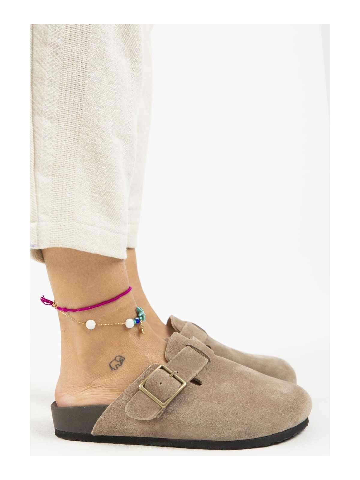 Manijero Zeta 2 Kadın Deri Deri Kemerli Tokalı Sabo Vizon Terlik