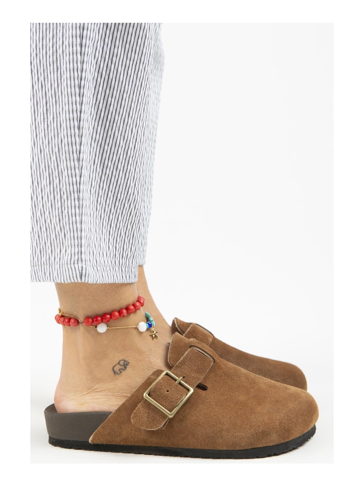 Manijero Zeta 2 Kadın Deri Deri Kemerli Tokalı Sabo Vizon Terlik - Görsel 5