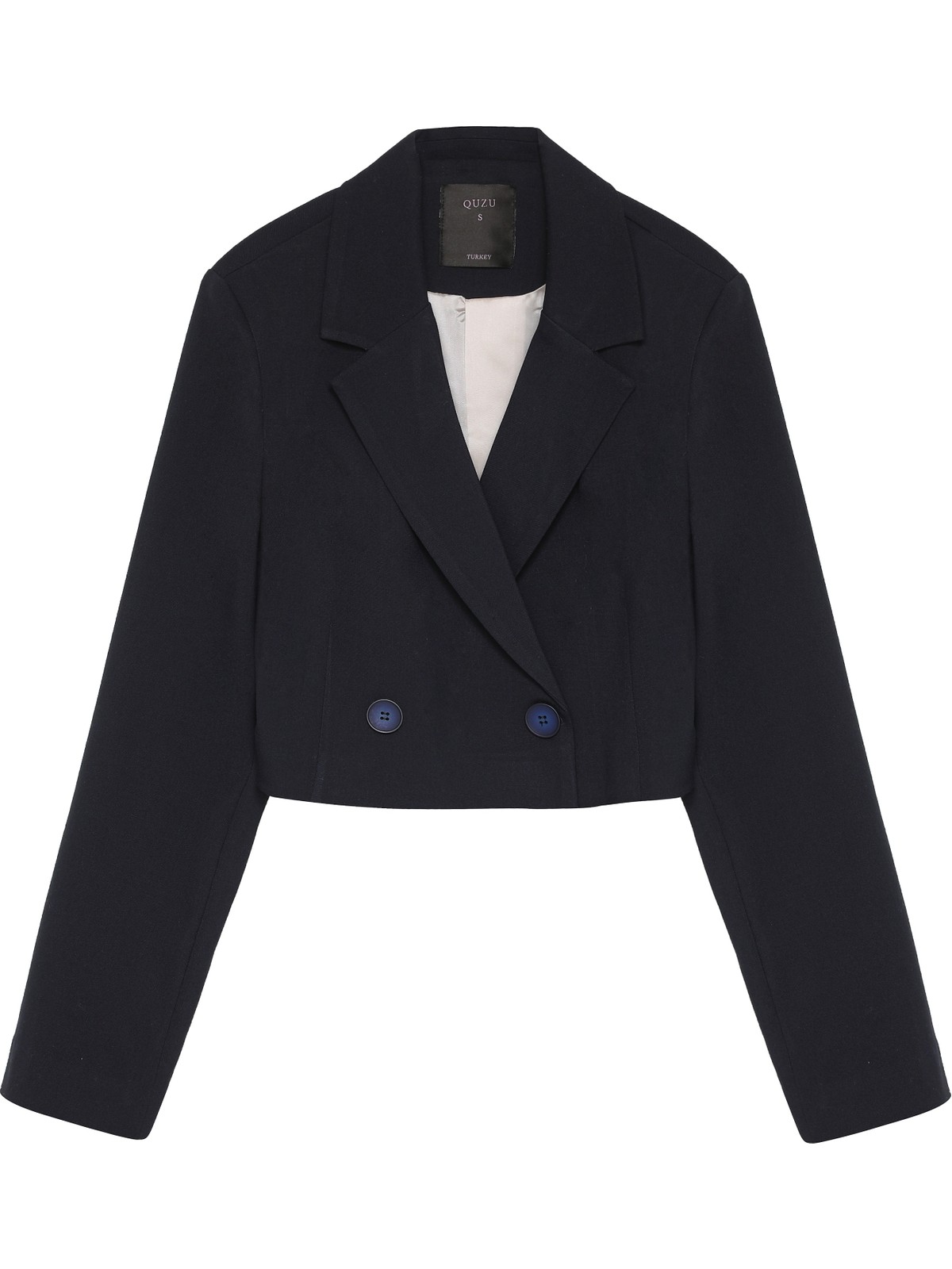 Quzu Vatka Detaylı Crop Blazer Ceket Gri - Görsel 4