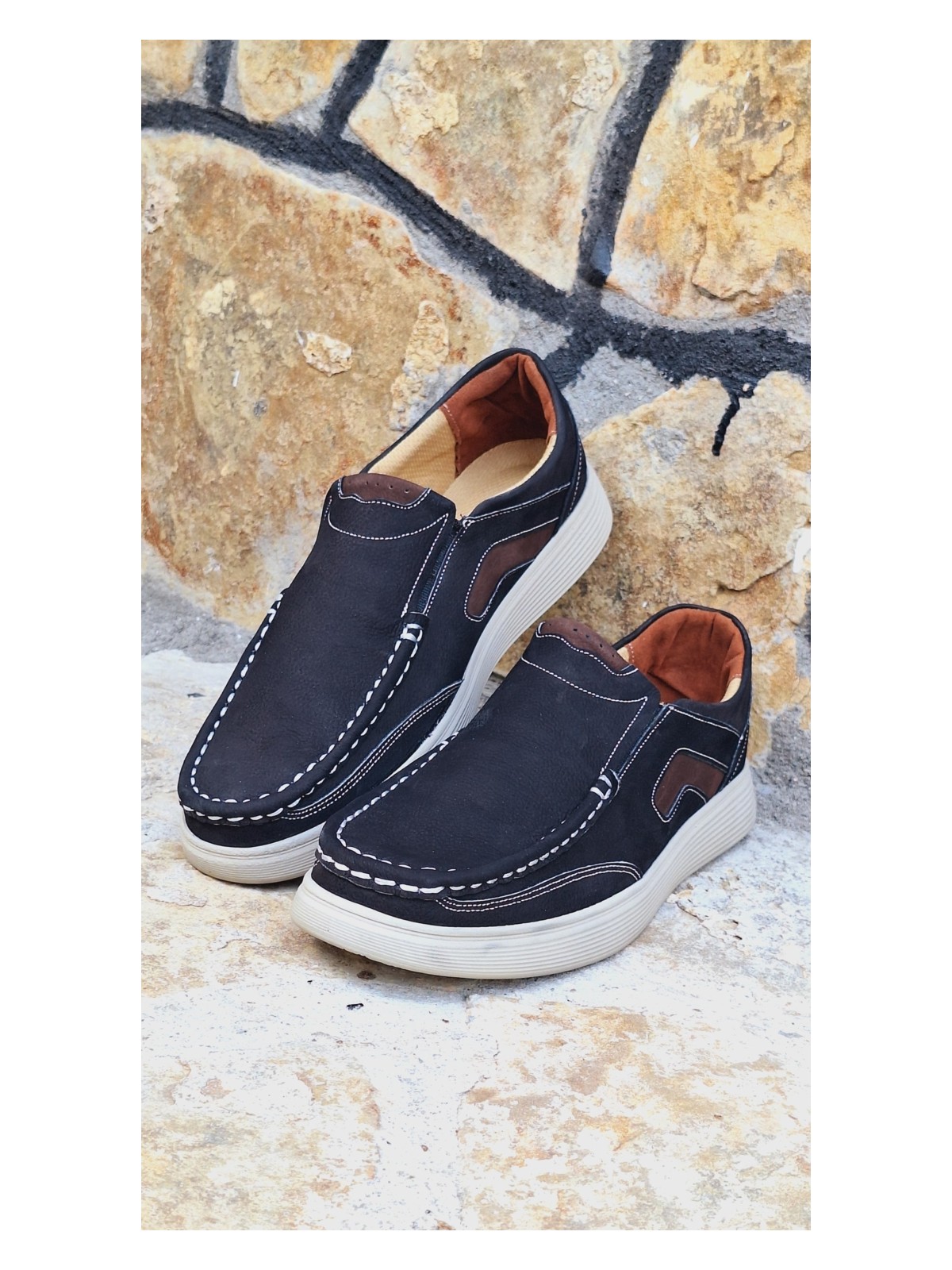 Hon's Erkek Ayakkabı Lacivert Casual Günlük Hakiki Nubuk Deri, Ortopedik, Klasik Bağcıksız Ayakkabı - Görsel 6