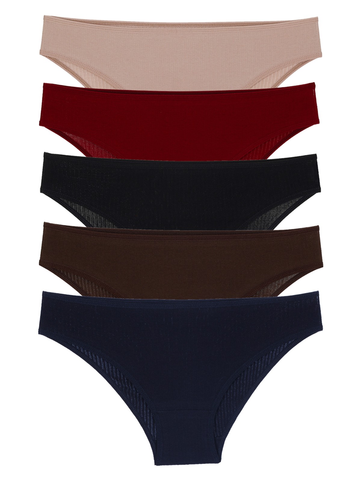 Nicoletta Kadın Külot 5 Li Paket Likralı Fitilli Pamuklu Kaşkorse Kahverengi