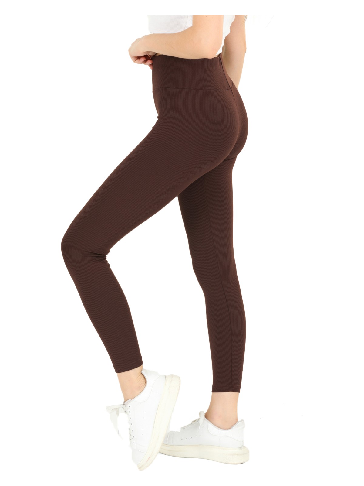 Domoda Yüksek Bel Fitilli Toparlayıcı Kaşkorse Örme Tayt - Görsel 9