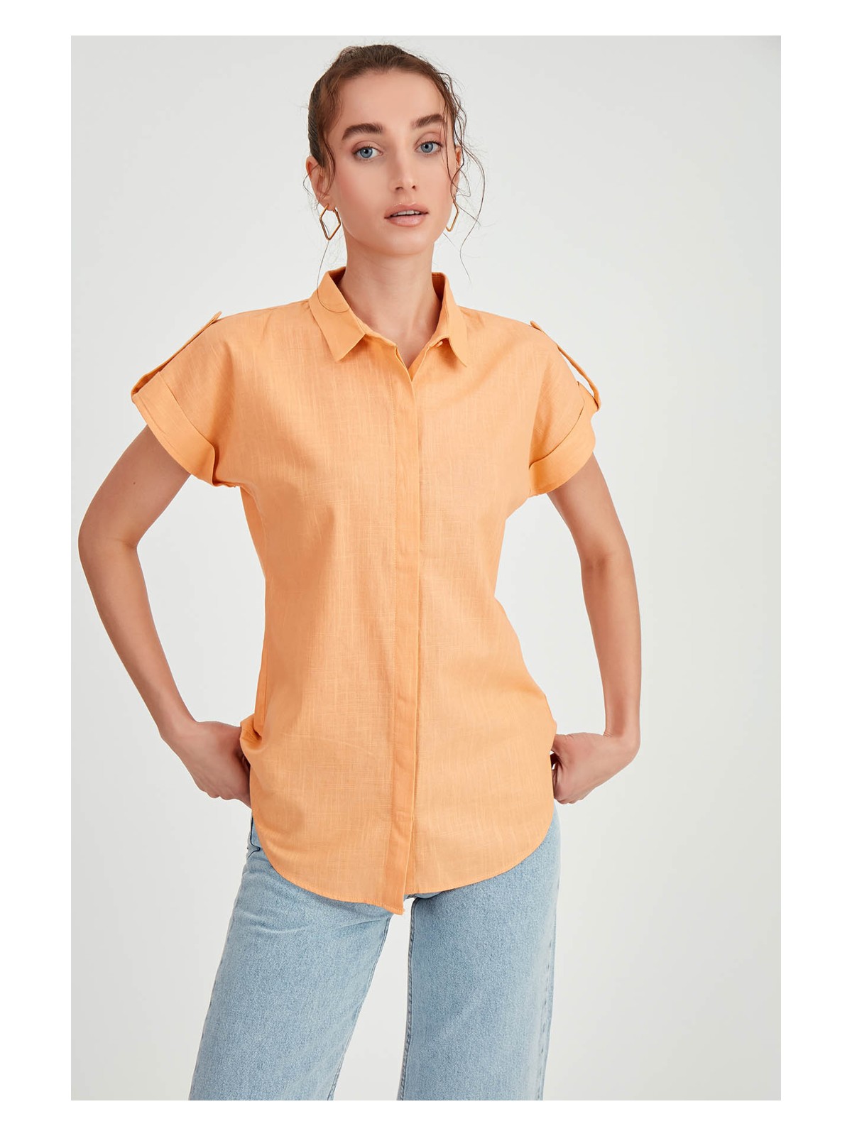 Vitrin Kol Detaylı Kısa Kol Gömlek - Görsel 7