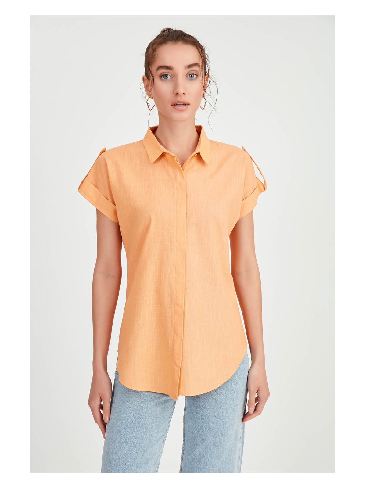 Vitrin Kol Detaylı Kısa Kol Gömlek - Görsel 7