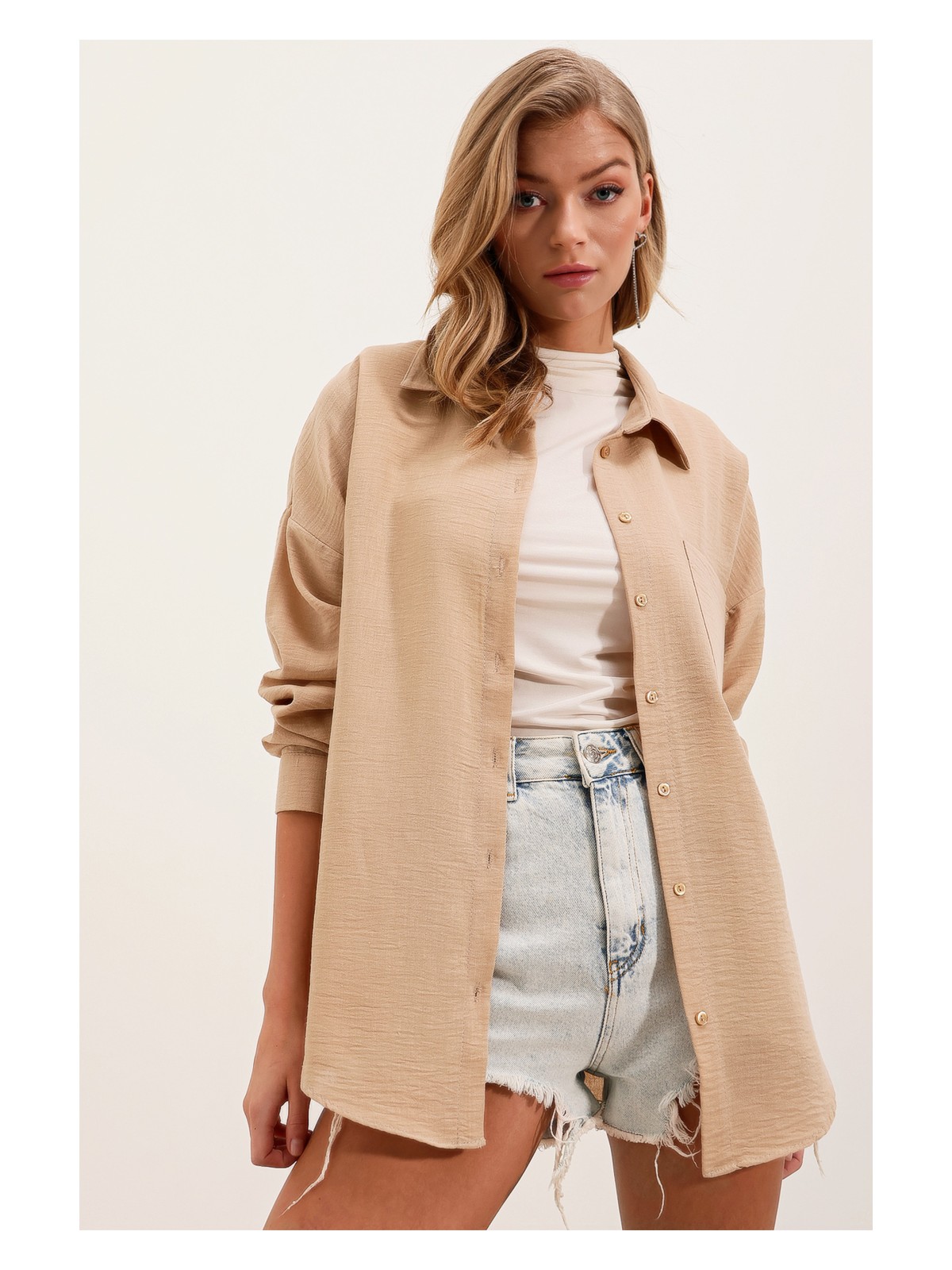 Bigdart 20153 Tek Cepli Oversize Gömlek - Yeşil - Görsel 10