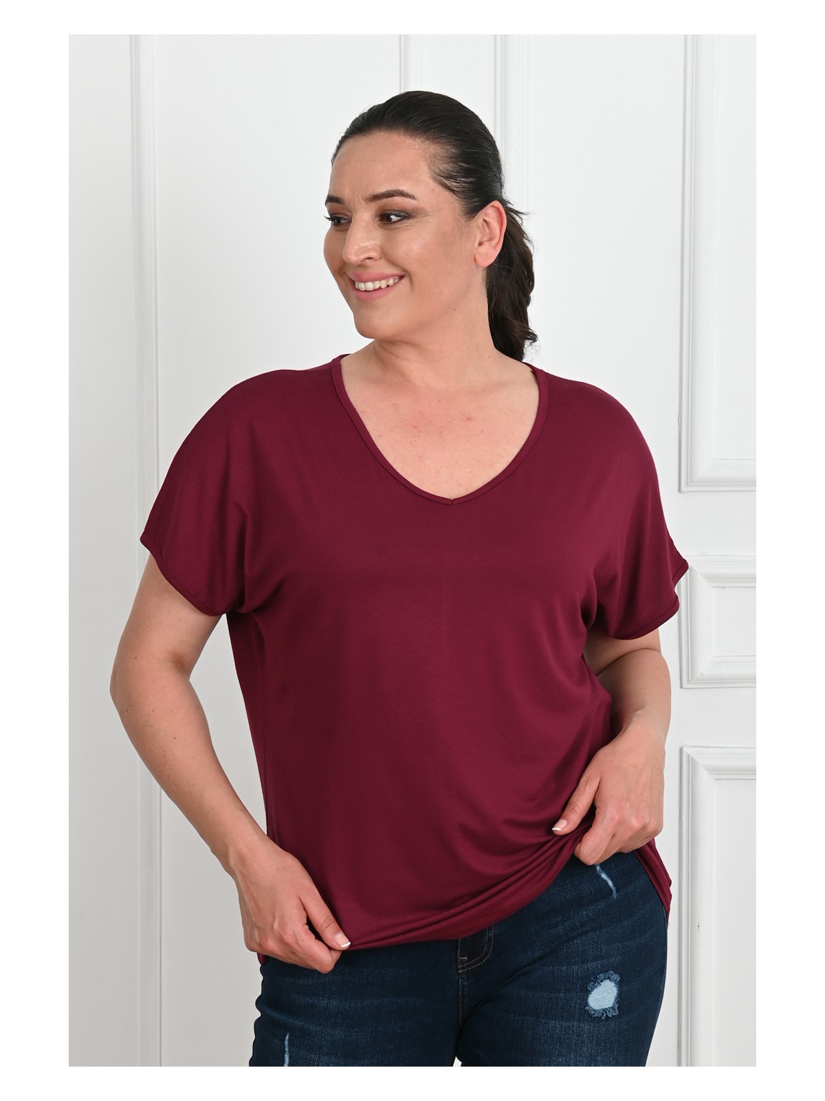 Koza Kadın V Yaka Büyük Beden T-Shirt 1486-23 - Görsel 5