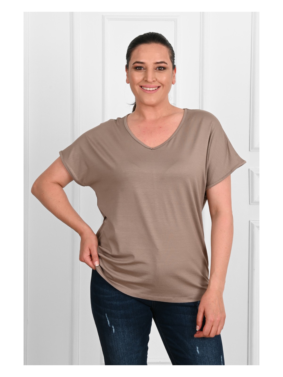 Koza Kadın V Yaka Büyük Beden T-Shirt 1486-23 - Görsel 9