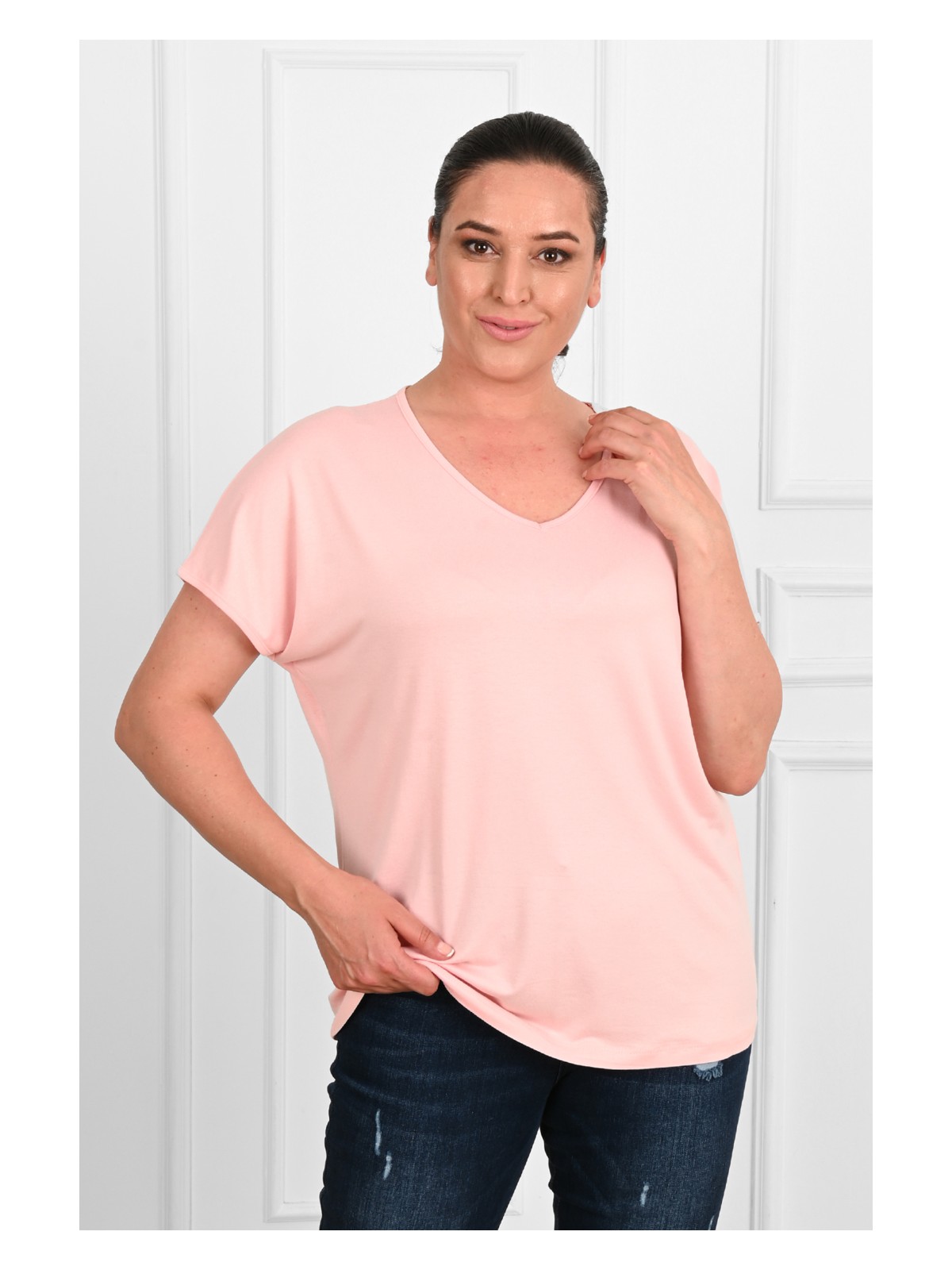 Koza Kadın V Yaka Büyük Beden T-Shirt 1486-23 - Görsel 6