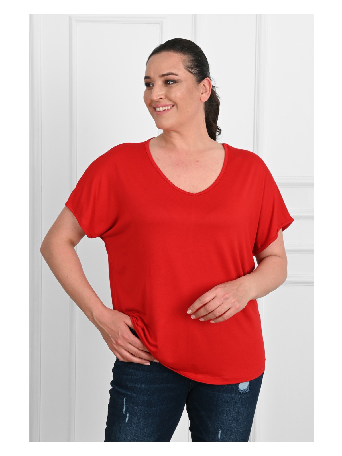 Koza Kadın V Yaka Büyük Beden T-Shirt 1486-23