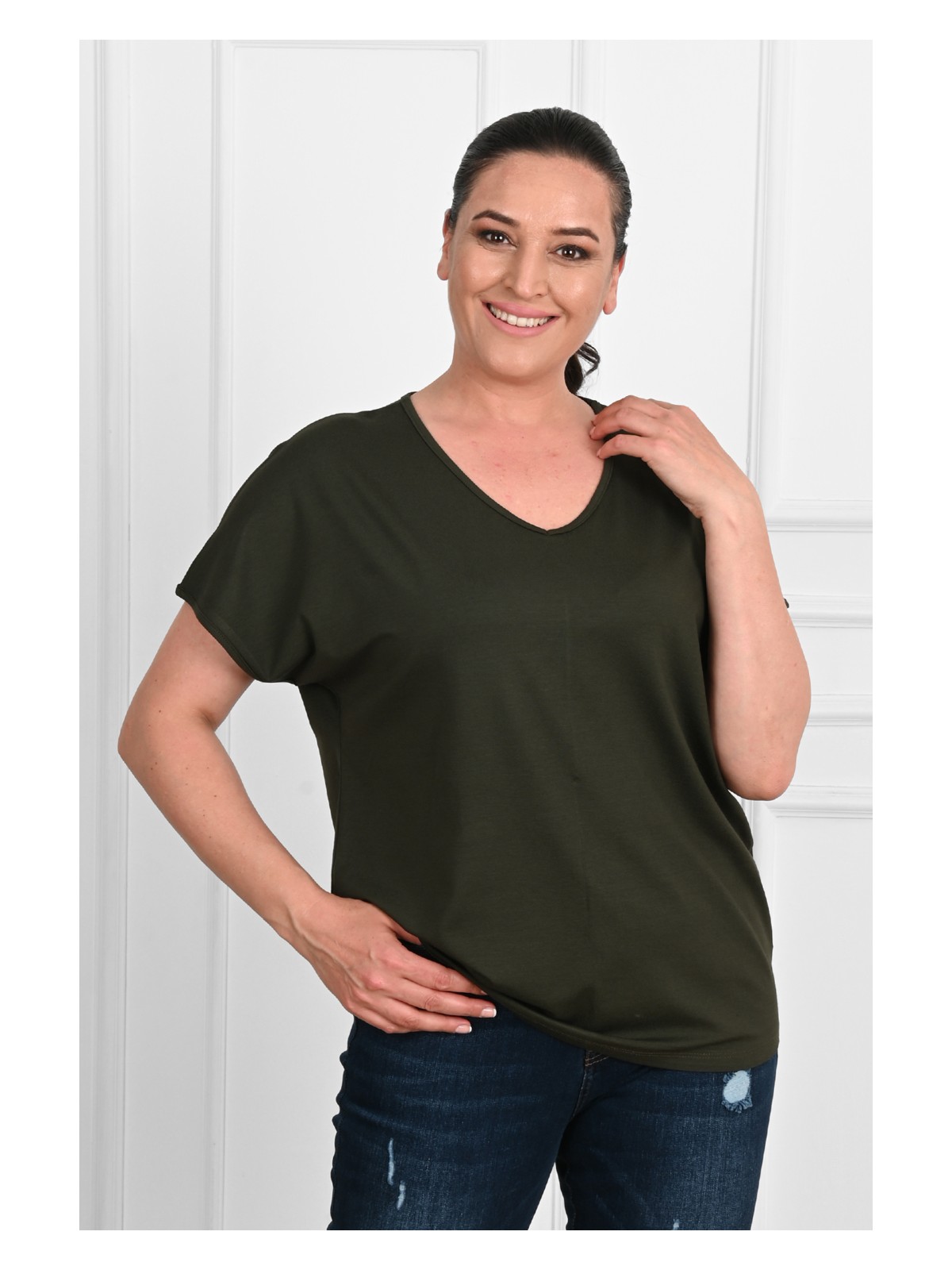 Koza Kadın V Yaka Büyük Beden T-Shirt 1486-23 - Görsel 8