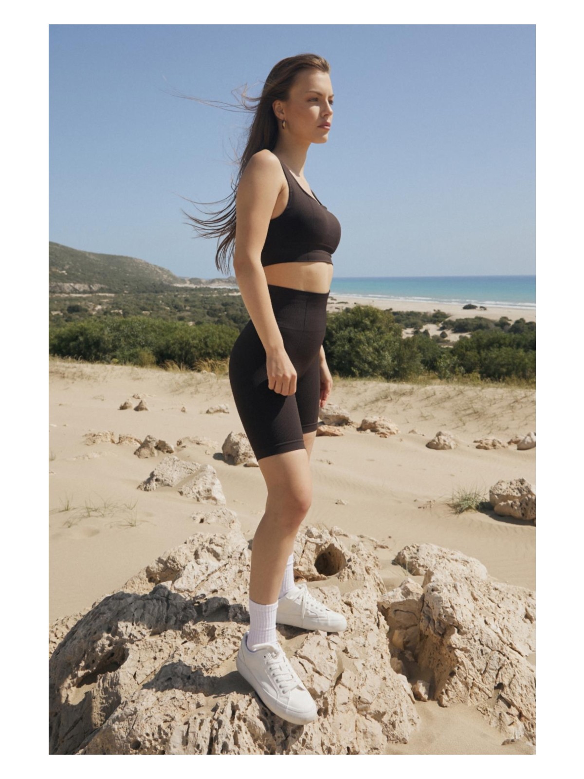 Jerf Holly Petek Desenli Yüksek Bel Biker Tayt Lacivert - Görsel 5