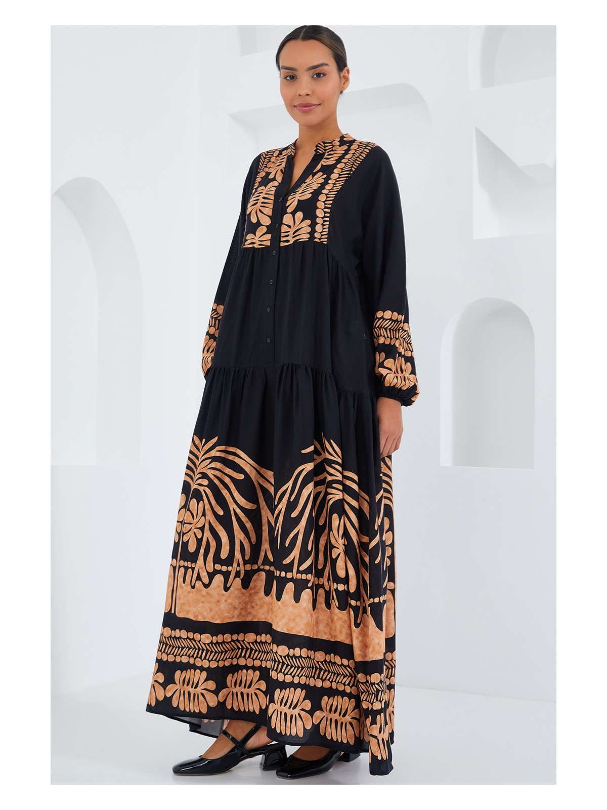 Bigdart Kadın Siyah Vizon Viskon Tesettür Elbise 2423