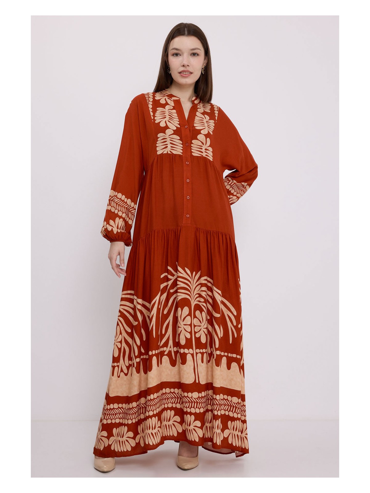 Bigdart Kadın Kiremit Vizon Viskon Tesettür Elbise 2423