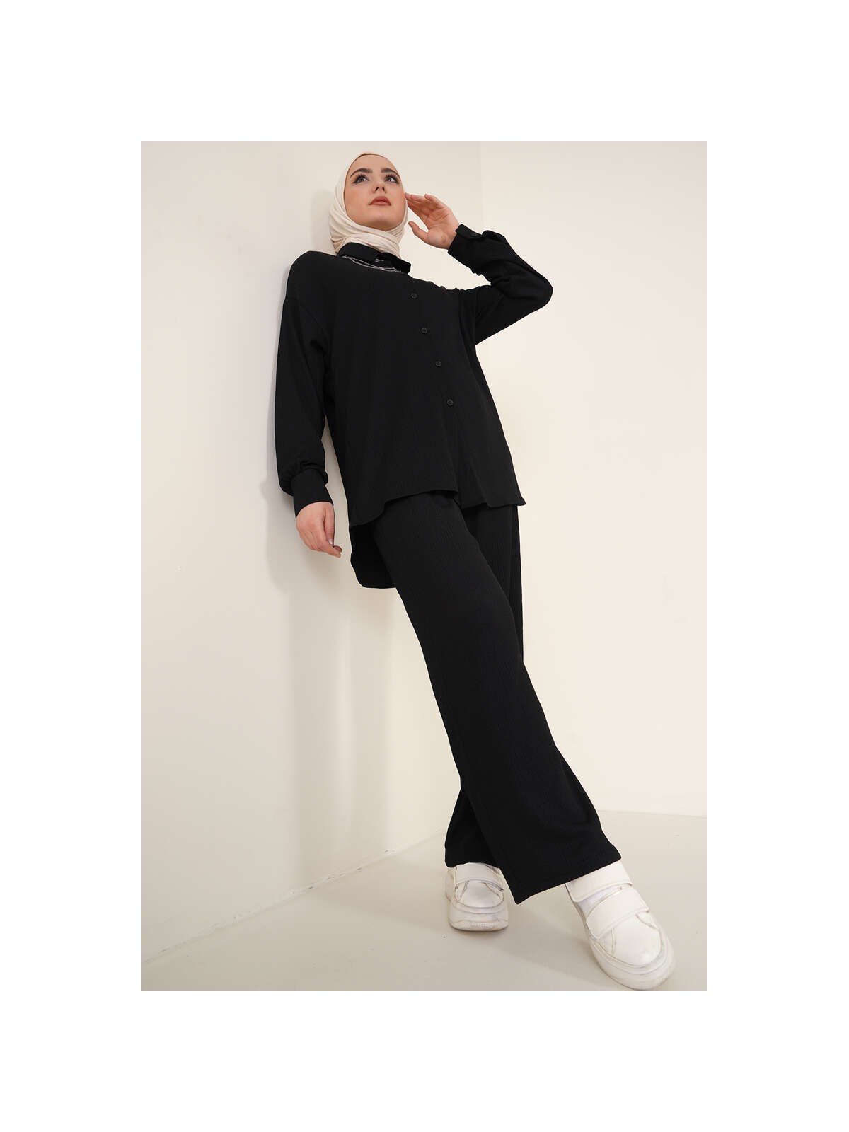 Bigdart Örme Tesettür İkili Takım Siyah %97 Polyester Kadın Rahat Kullanım İçin Tasarlandı