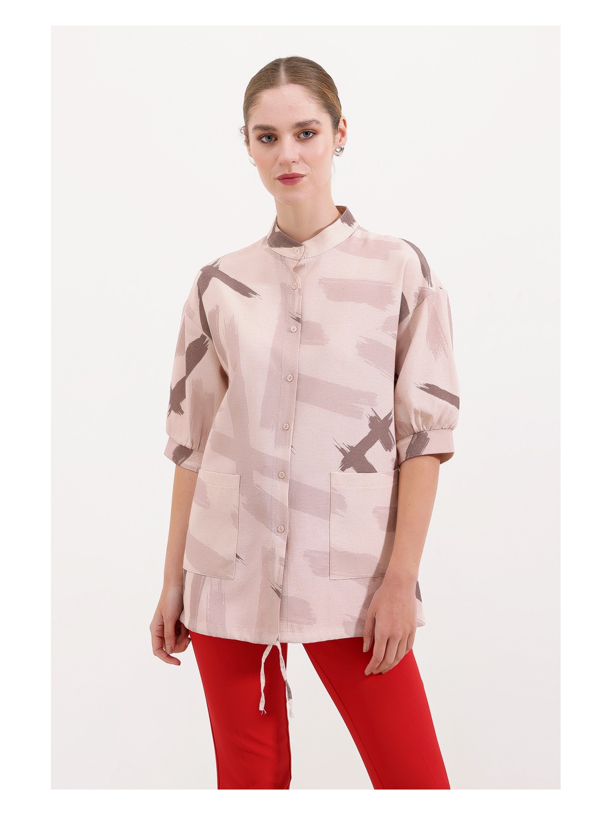 Bigdart 20226 Desenli Oversize Gömlek - Mavi - Görsel 3