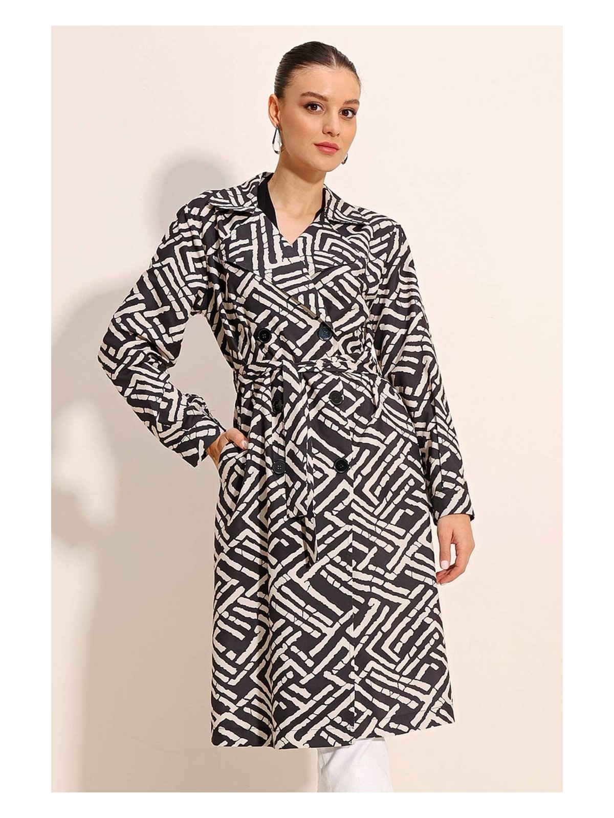 Bigdart 5853 Desenli Kruvaze Yaka Trençkot - C. Bej - Görsel 7