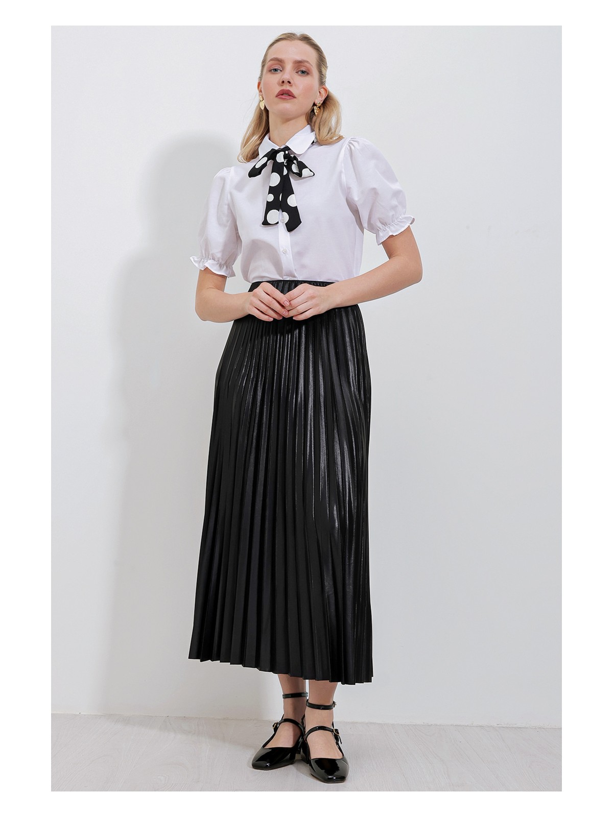 Bigdart 8009 Deri Görünümlü Piliseli Etek - Gri - Görsel 5