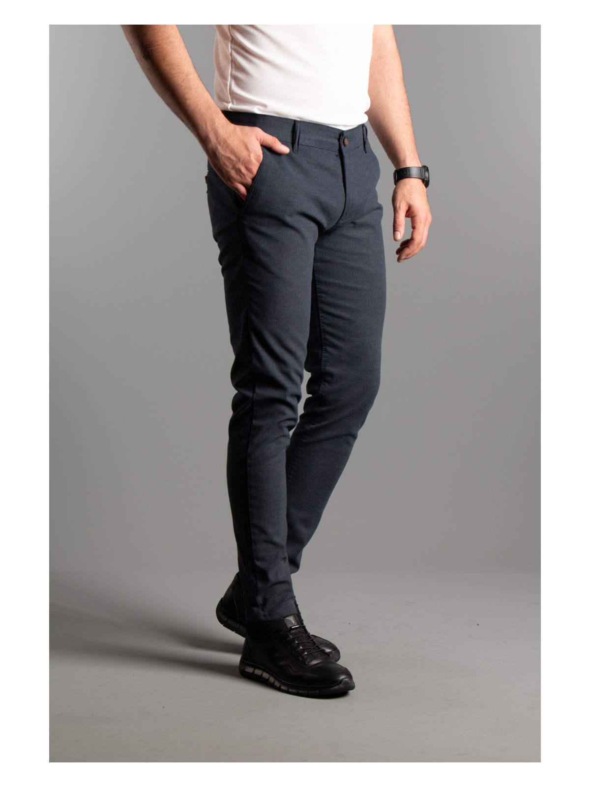 Zeki Özer Erkek Lacivert Dokulu Kanvas Keten Pantolon