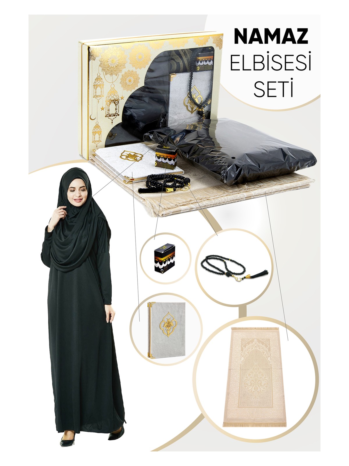 İhvan Online Pratik Başörtülü Tek Parça Namaz Elbisesi ve Seccade Seti Gül Kurusu - Görsel 3